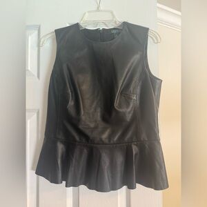 Lauren Ralph Lauren Black Leather Peplum Blouse